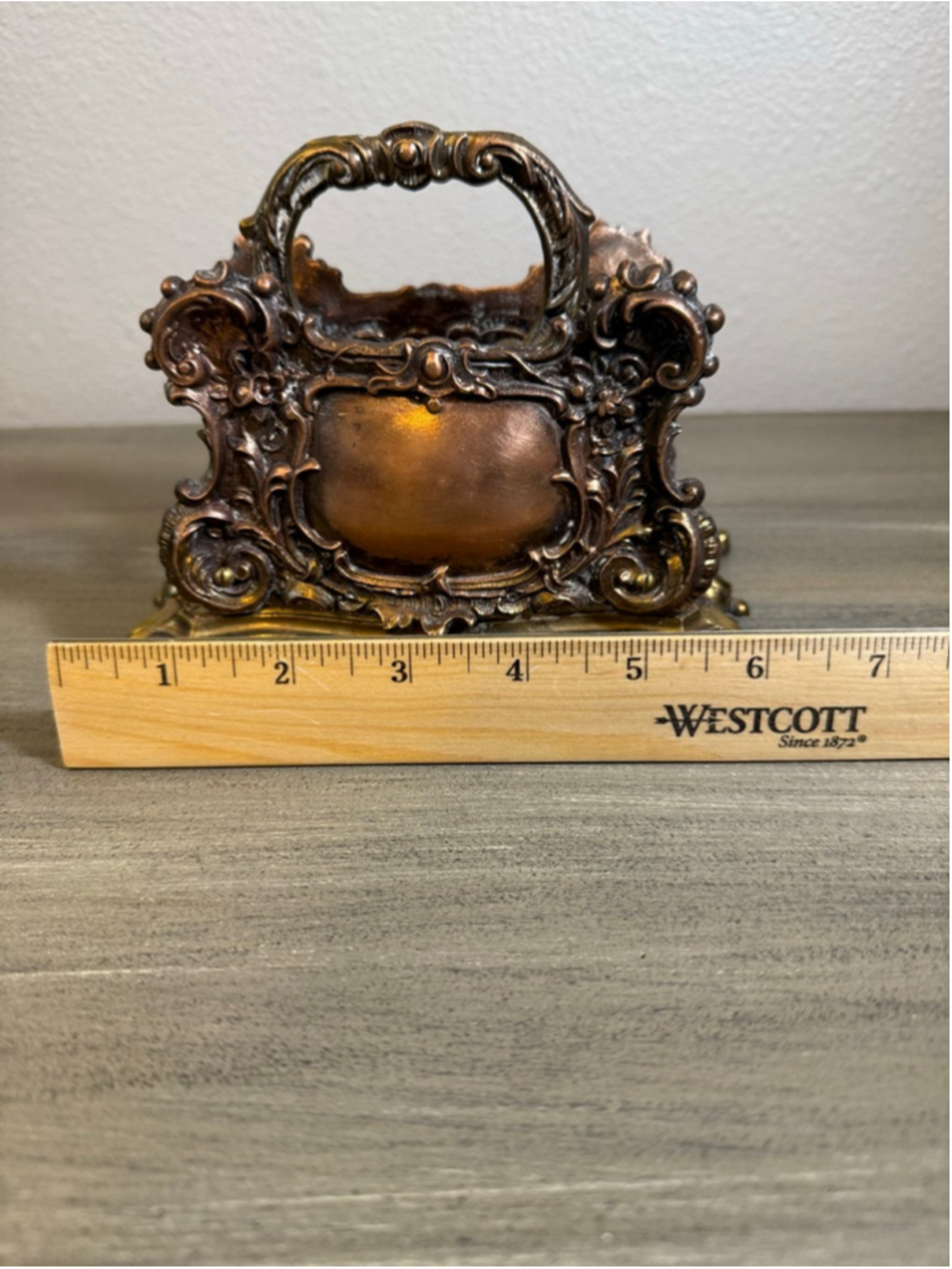 Vintage 1961 Rococo Cast Metal Mail Letter Holder Desk Organizer Bronze Finish - Picture 3 of 11